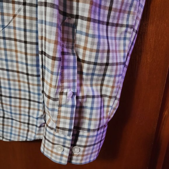 Men's XL Croft & Barrow White/Blue/Black/Tan Long Sleeve Button Down Shirt - Picture 6 of 11